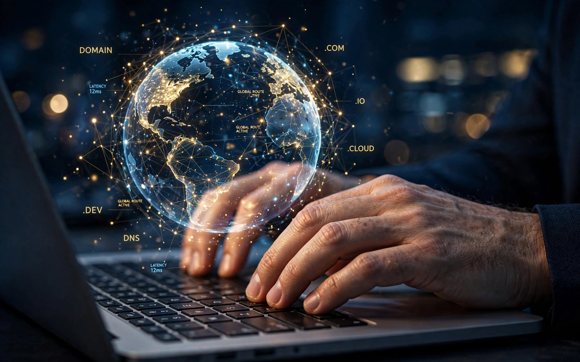 Hands configuring network and domain settings