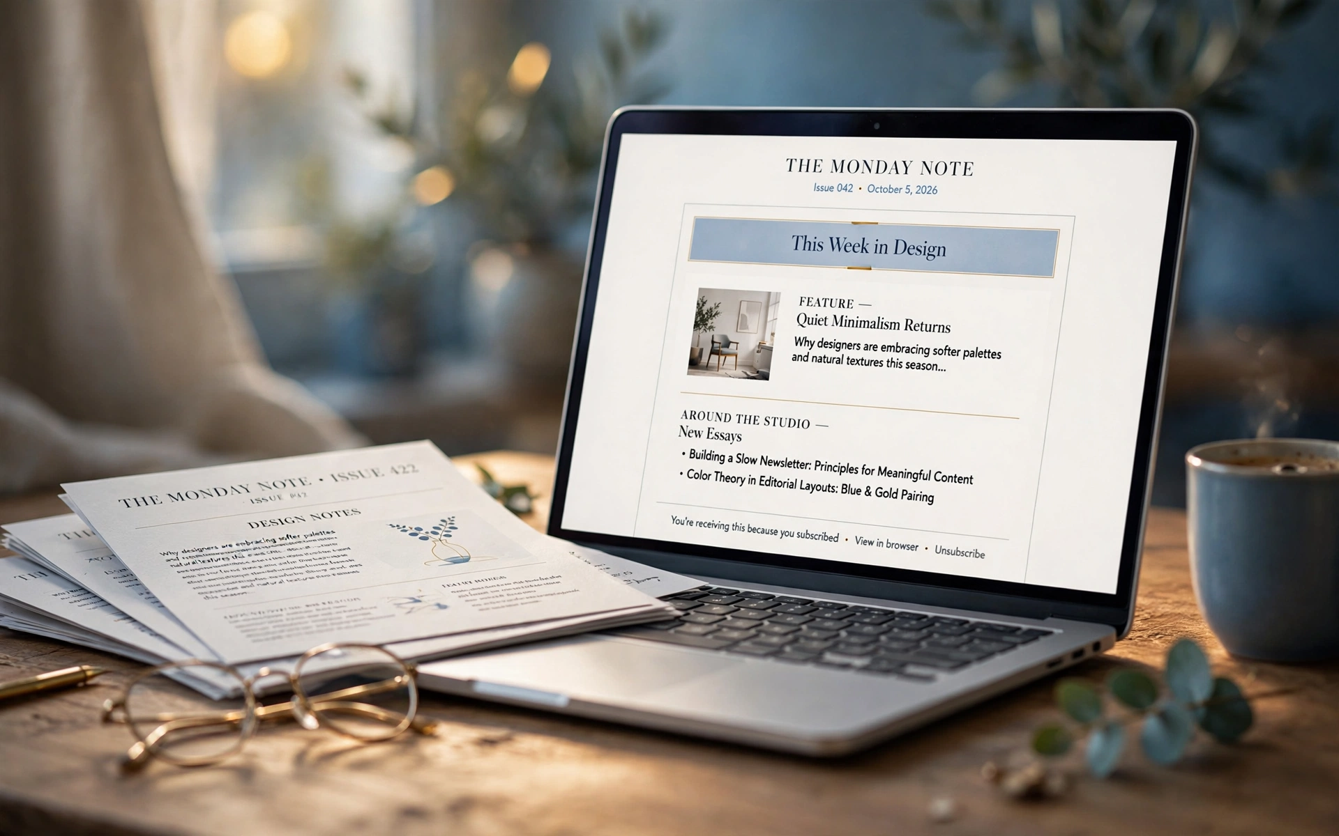 Email newsletter layout on a laptop
