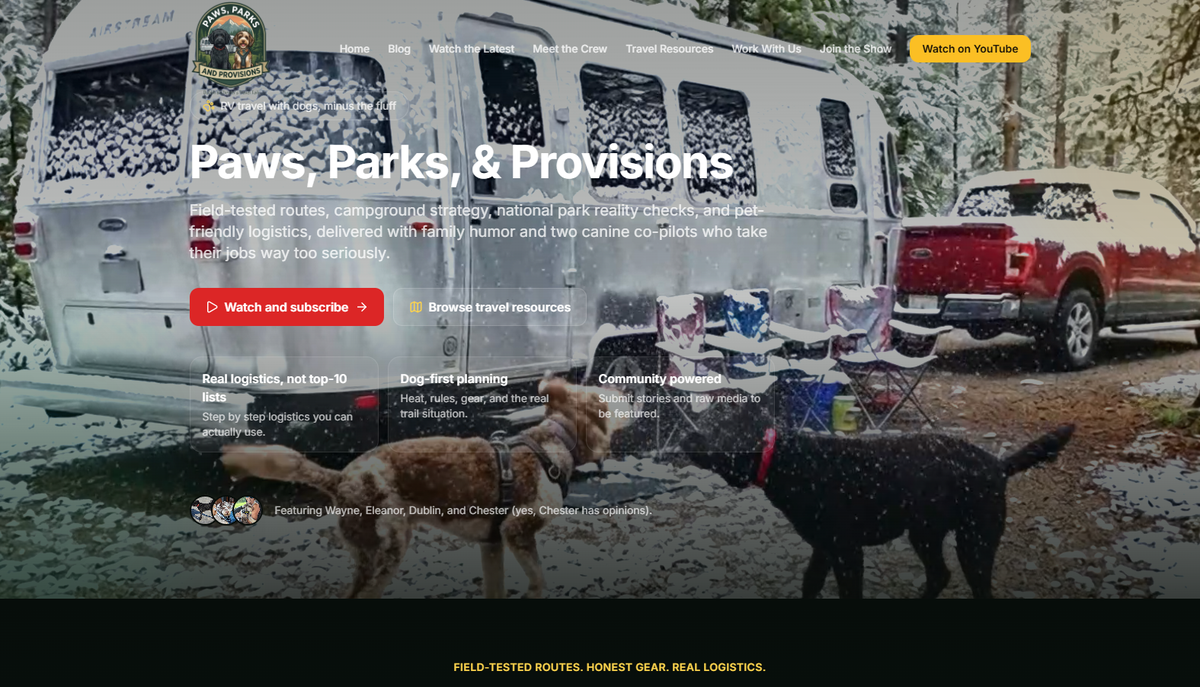 Paws, Parks and Provisions website